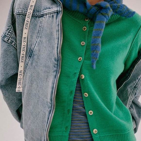 Free People Nocturnal Solid Cardi Size M Jade Cashmere Blend Cardigan Sweater - Picture 4 of 13